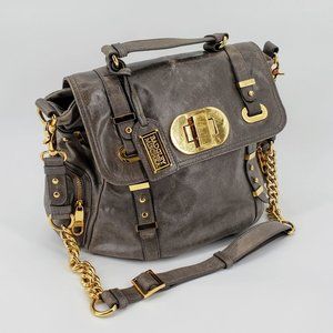BADGLEY MISCHKA Gray Leather Gold Chain Satchel